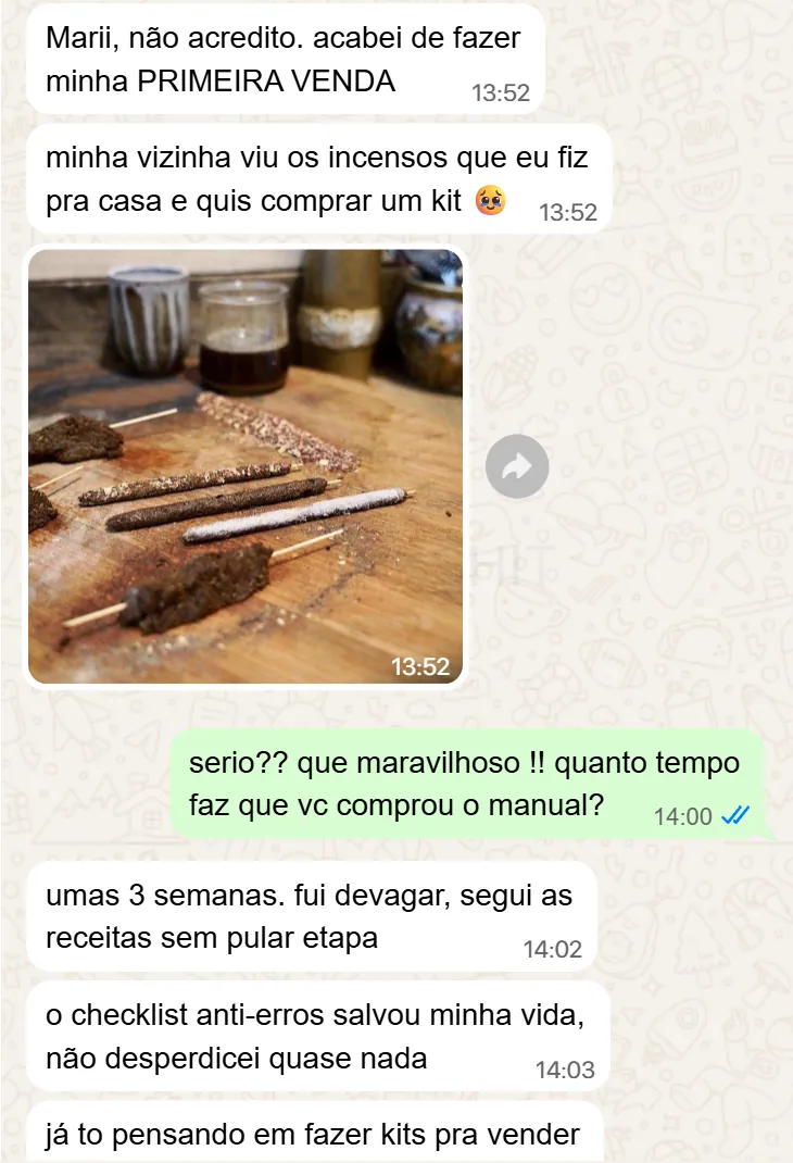 Aluna conta sua primeira venda de incensos artesanais