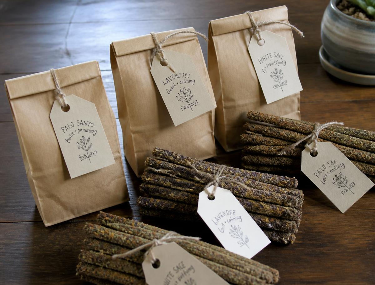 Kits de incensos artesanais em embalagem de papel kraft